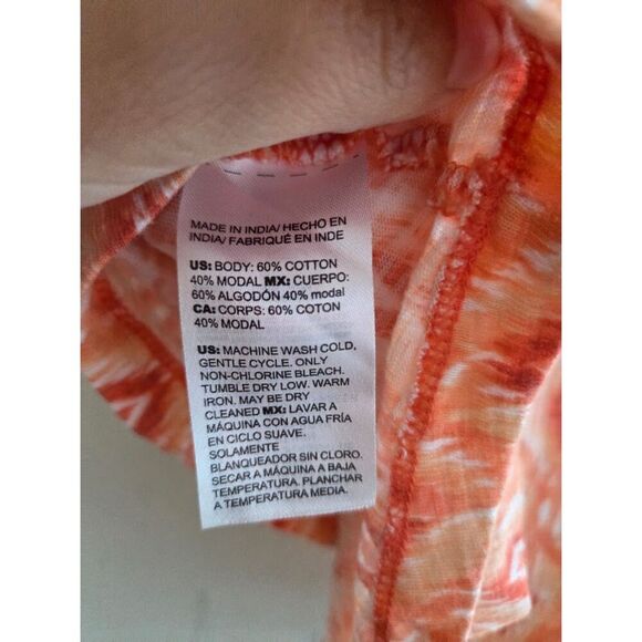 Chico's Women Orange White "Flame" Print Cotton/Modal V-Neck Blouse size Large - Picture 5 of 5